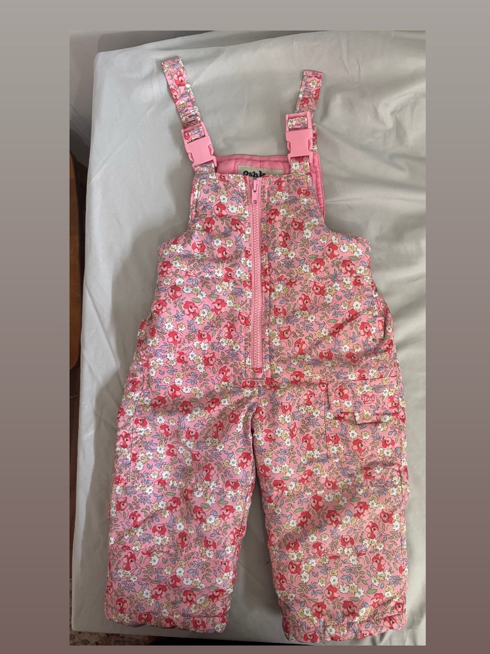 Y2K OshKosh B'gosh Pink Floral Kids Snow-bib Overalls